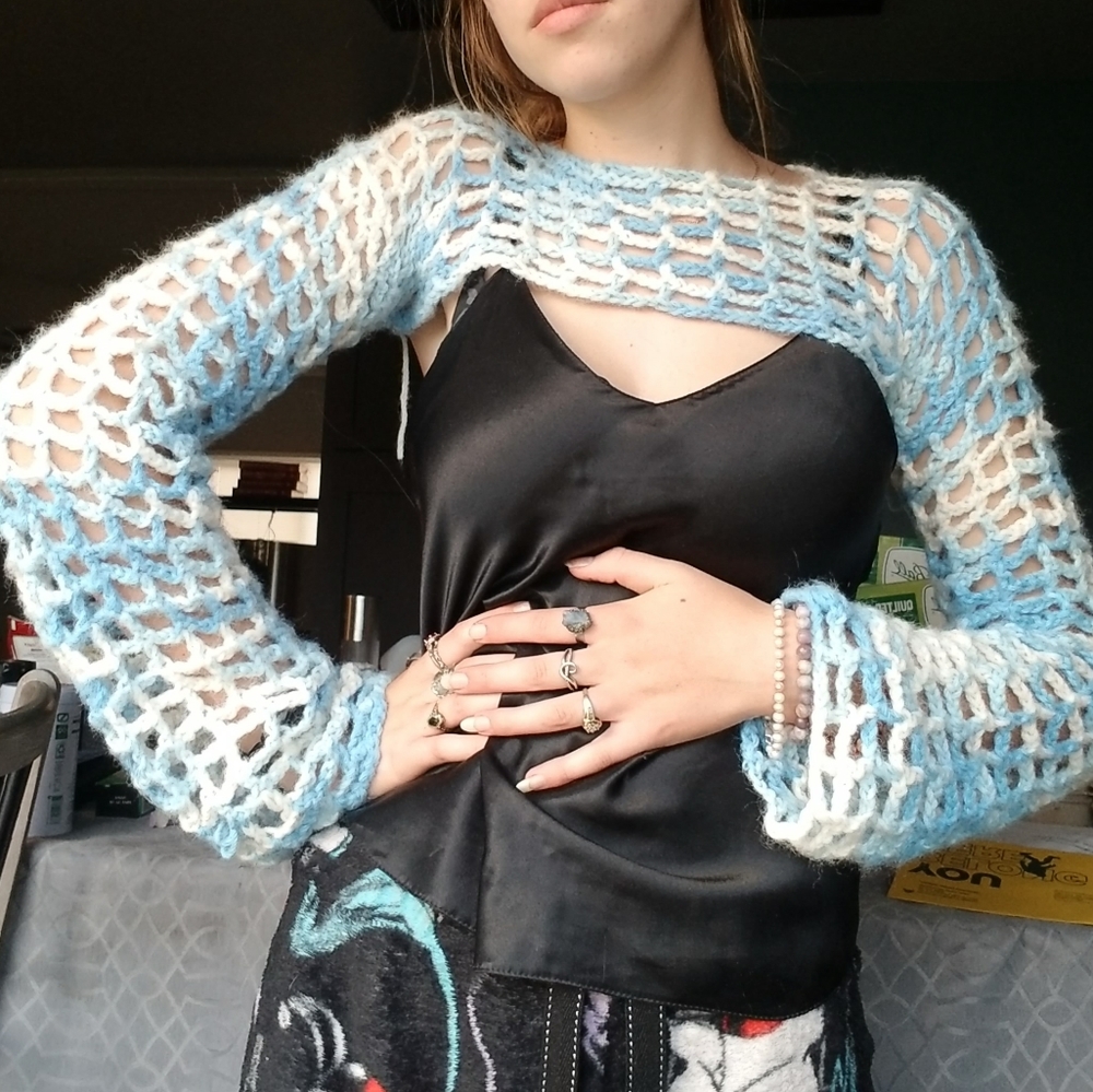 Blue and White Shrug